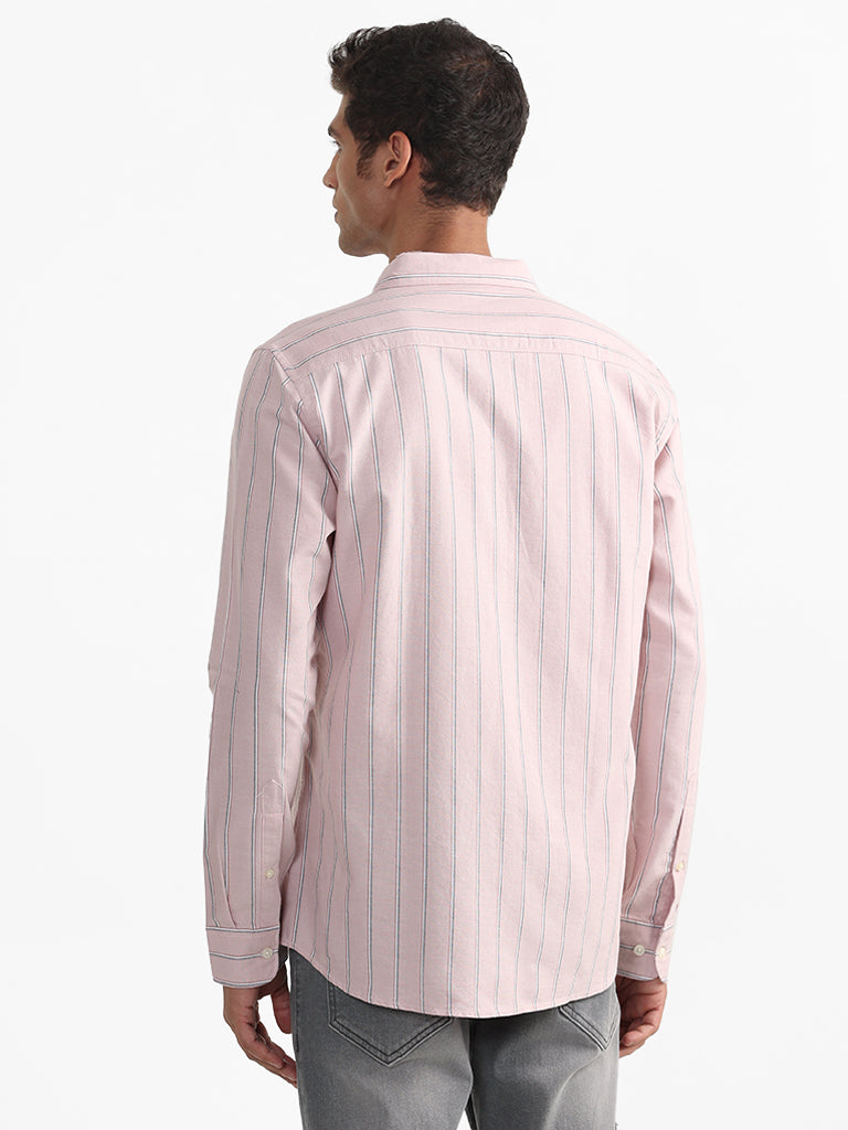 WES Casuals Pink Striped Slim Fit Shirt