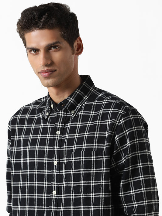 WES Casuals Black & White Checked Relaxed-Fit Shirt