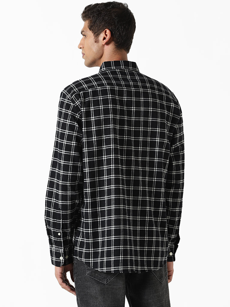 WES Casuals Black & White Checked Relaxed Fit Shirt
