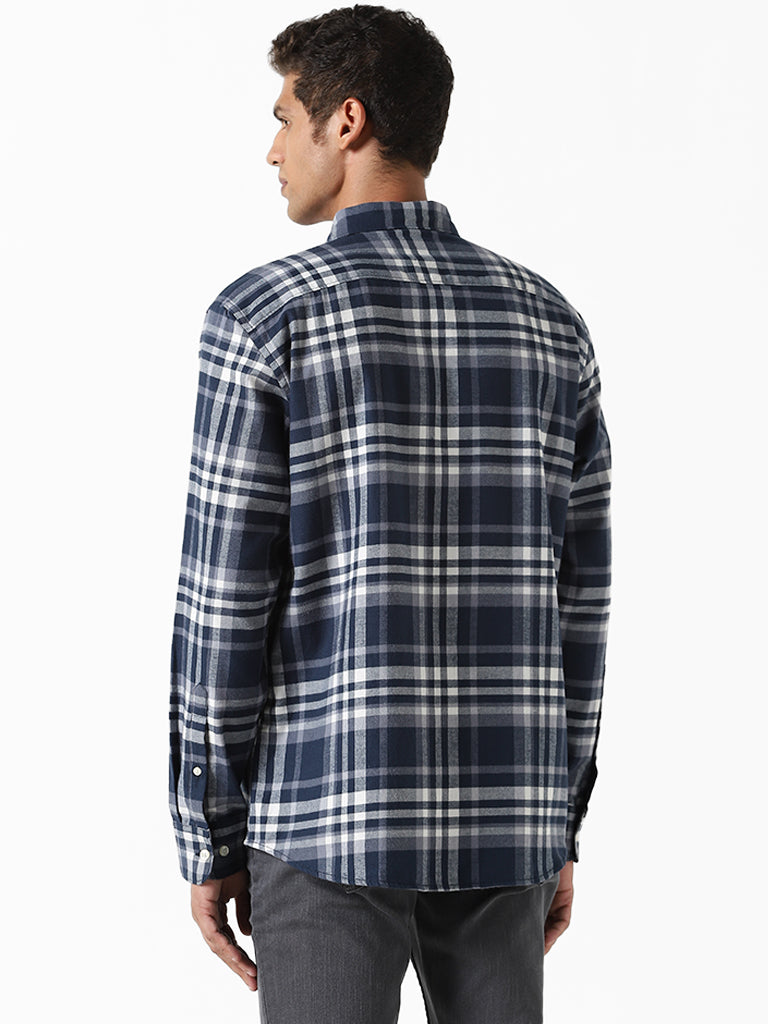 WES Casuals Checked Dark Blue Relaxed Fit Shirt