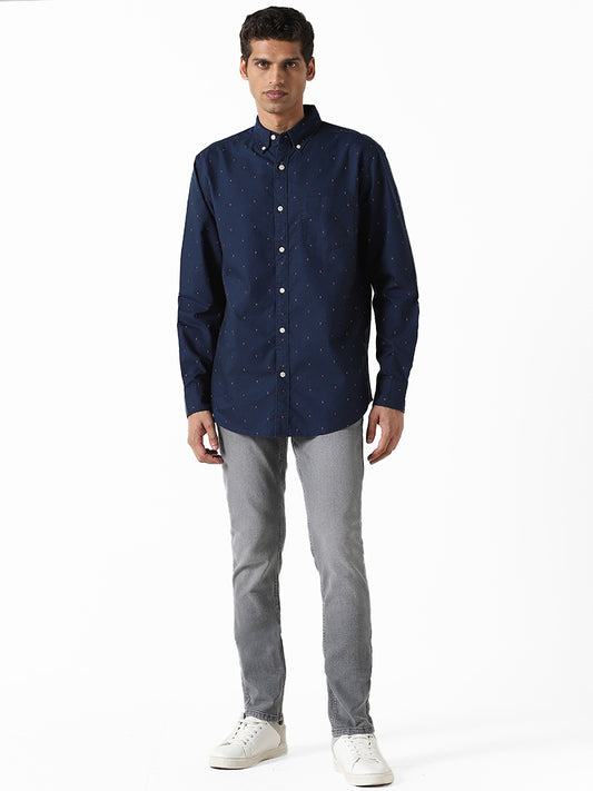 WES Casuals Printed Navy Blue Relaxed-Fit Shirt