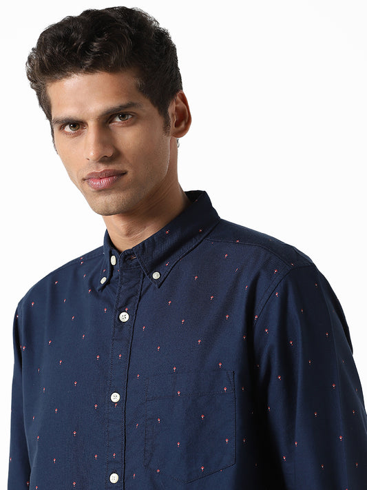 WES Casuals Printed Navy Blue Relaxed Fit Shirt
