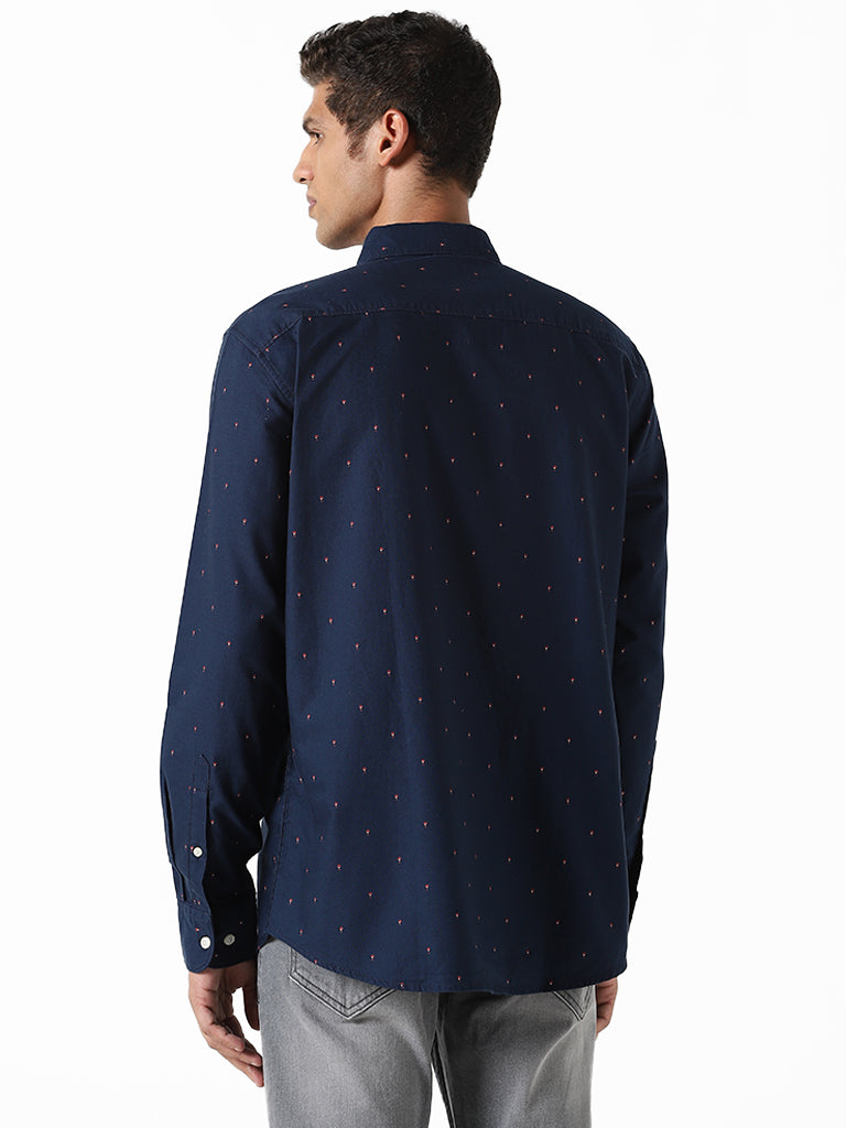 WES Casuals Printed Navy Blue Relaxed Fit Shirt
