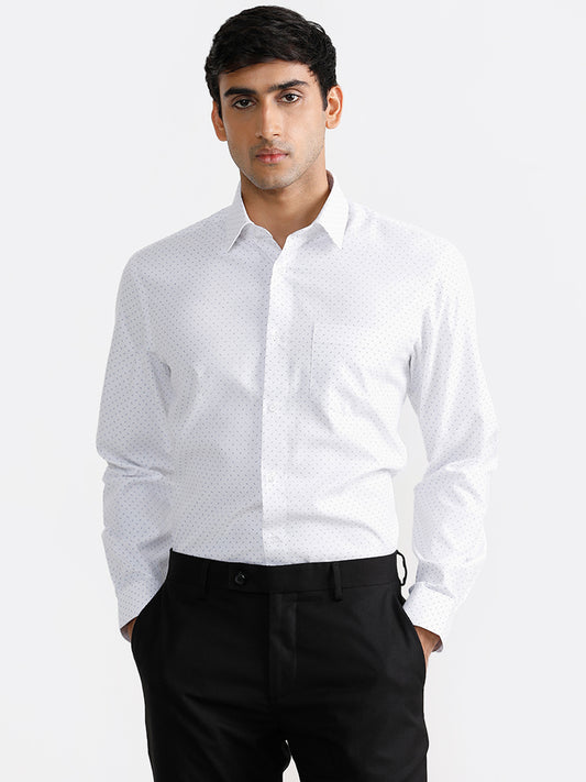 WES Formals White Printed Relaxed-Fit Shirt
