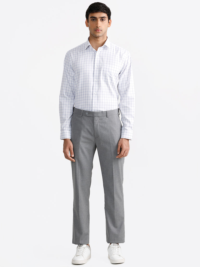 WES Formals Nolan White Checked Relaxed Fit Shirt