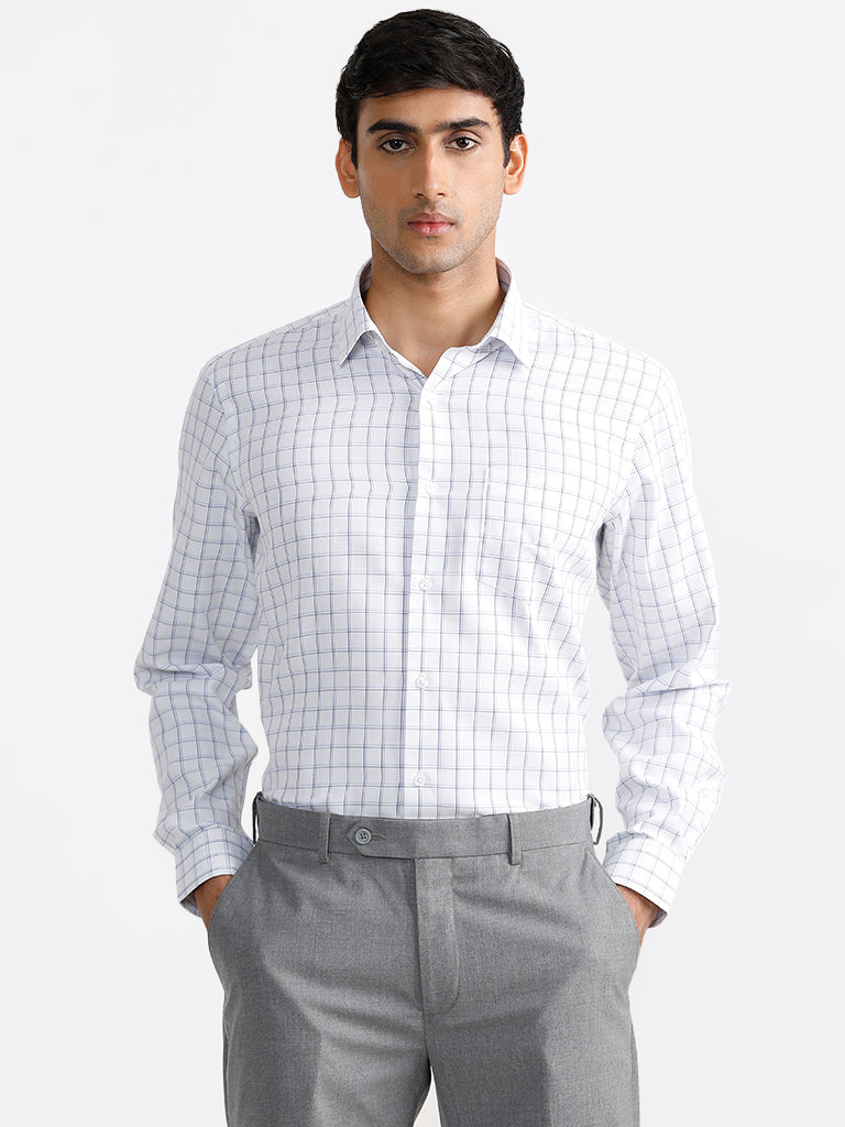 WES Formals Nolan White Checked Relaxed Fit Shirt