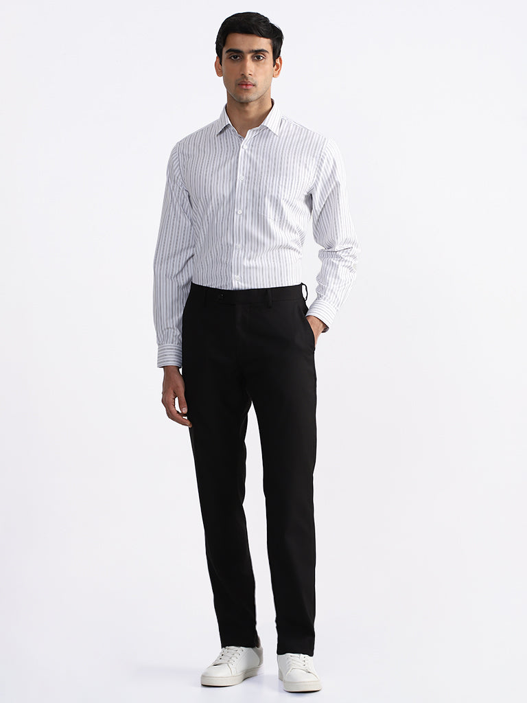 WES Formals Striped Relaxed Fit White Shirt