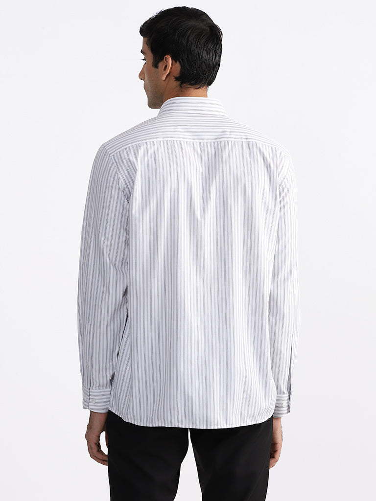 WES Formals Striped Relaxed Fit White Shirt