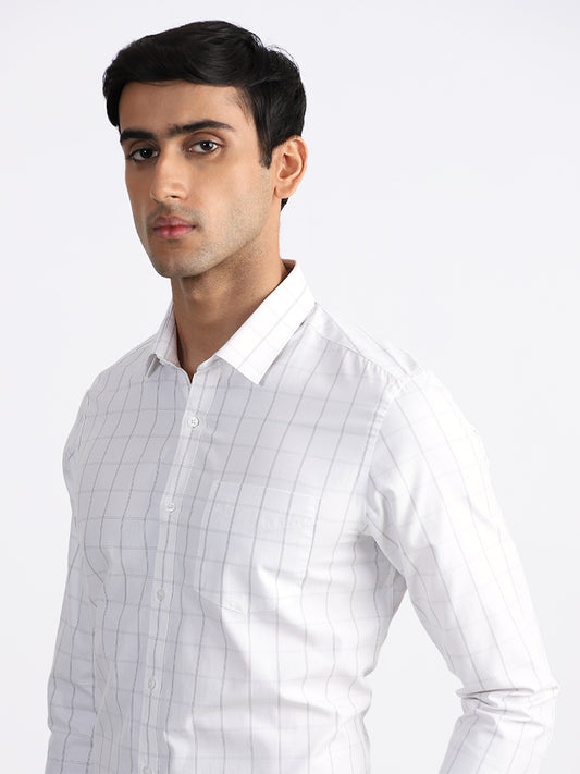 WES Formals Checked Slim-Fit White & Grey Shirt