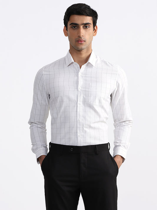WES Formals Checked Slim Fit White & Grey Shirt