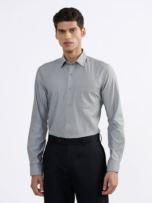 WES Formals Printed Grey Slim-Fit Shirt