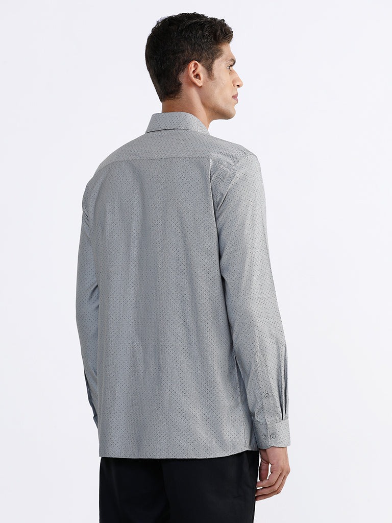 WES Formals Printed Grey Slim Fit Shirt
