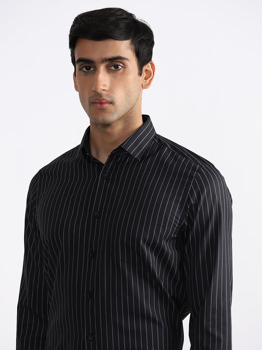 WES Formals Navy Striped Relaxed Fit Shirt