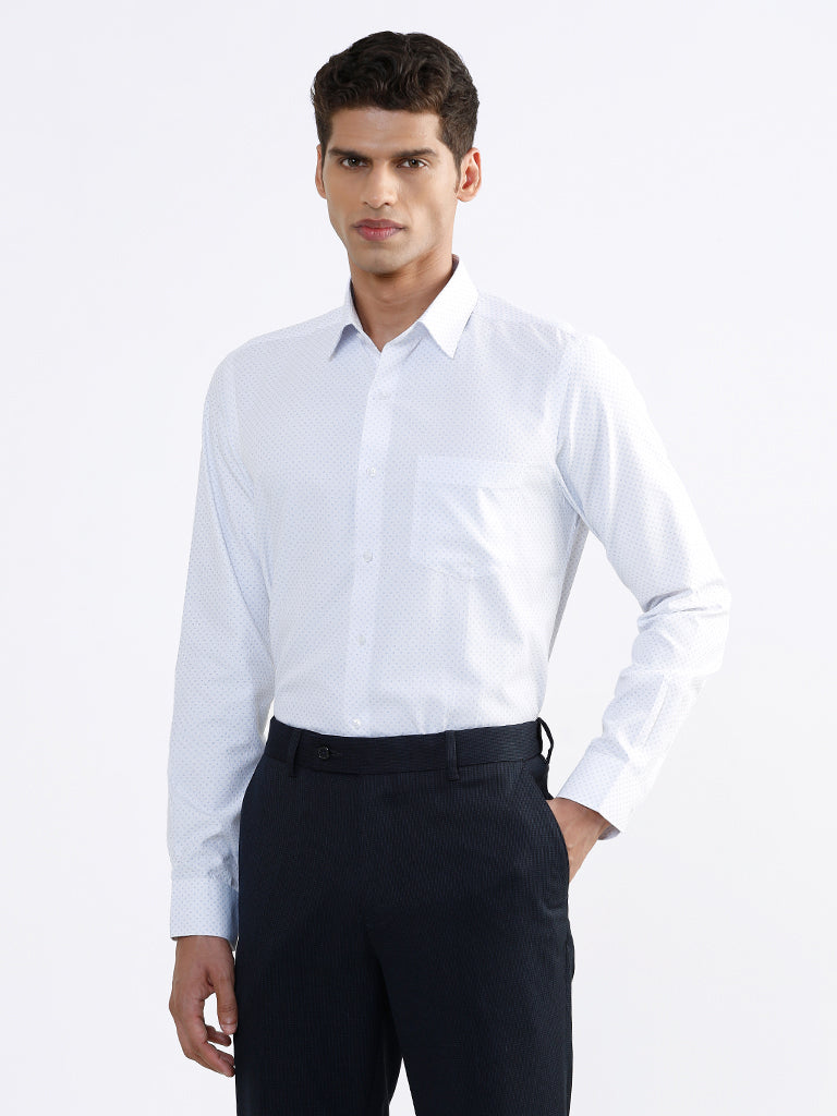 WES Formals Printed Slim Fit White Shirt