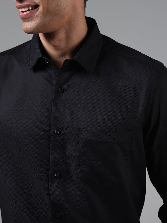 WES Formals Solid Black Cotton Relaxed-Fit Shirt