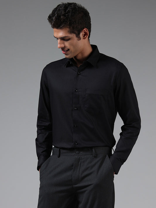 WES Formals Solid Black Relaxed Fit Shirt