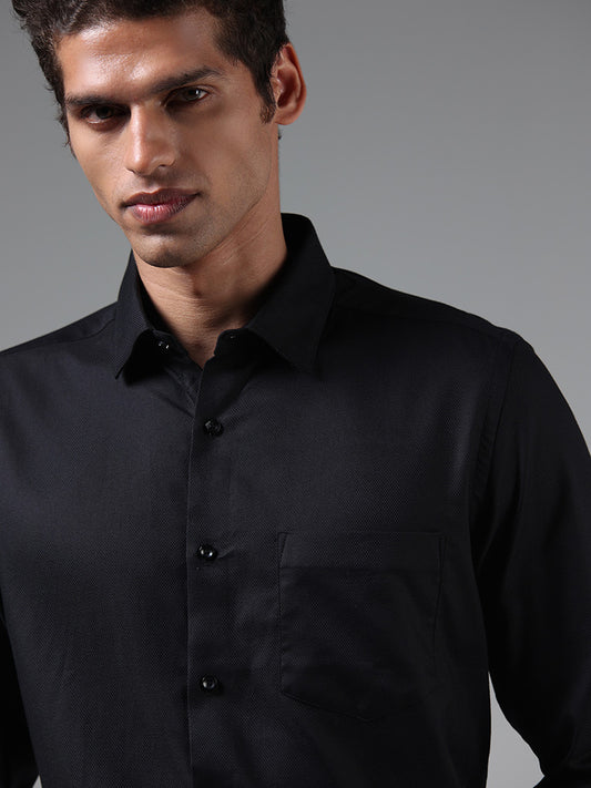 WES Formals Black Cotton Ultra Slim Fit Shirt