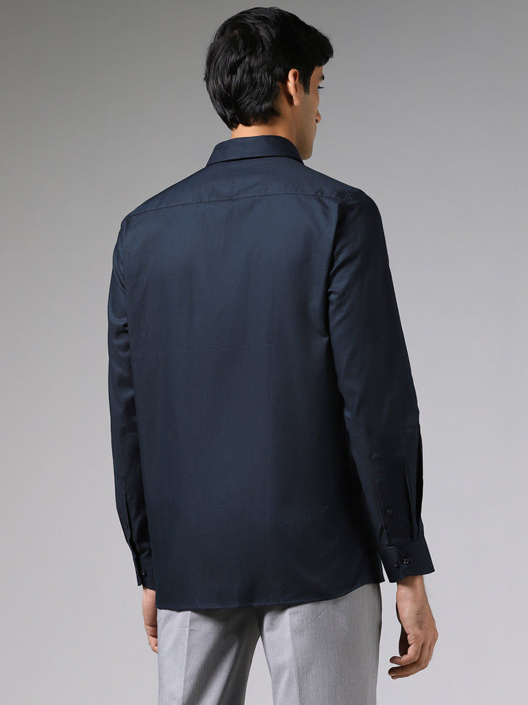 WES Formals Dobby Navy Blue Slim Fit Shirt