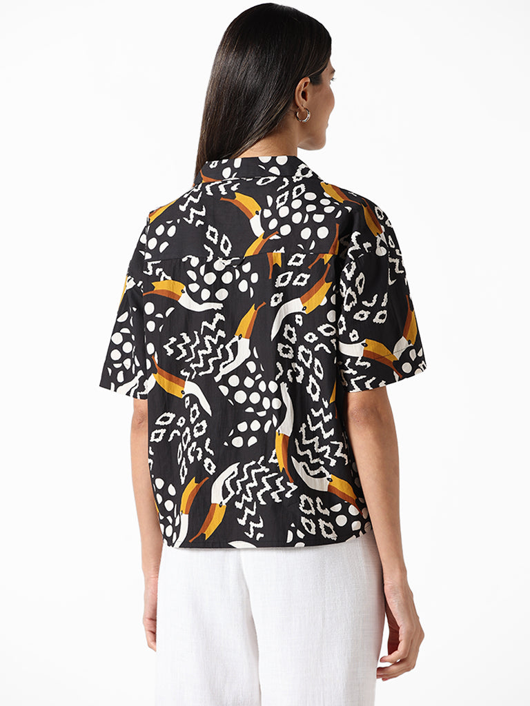 LOV Black Multi-coloured Printed Regular Fit Pop Linen Shirt