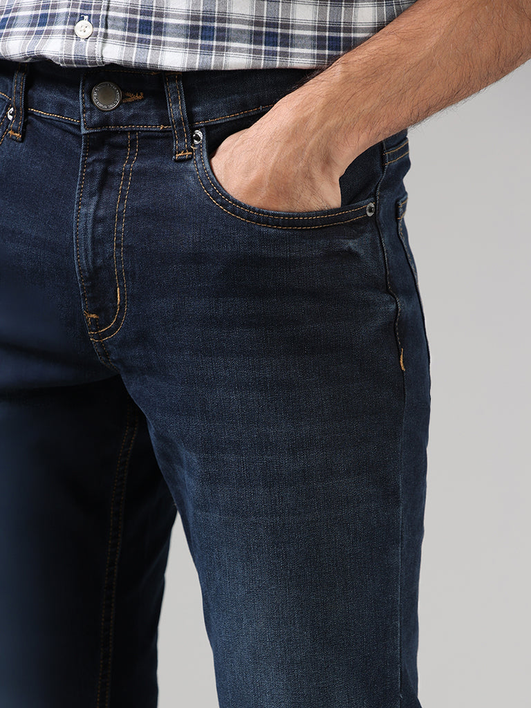 WES Casuals Dark Blue Relaxed - Fit Mid - Rise Jeans