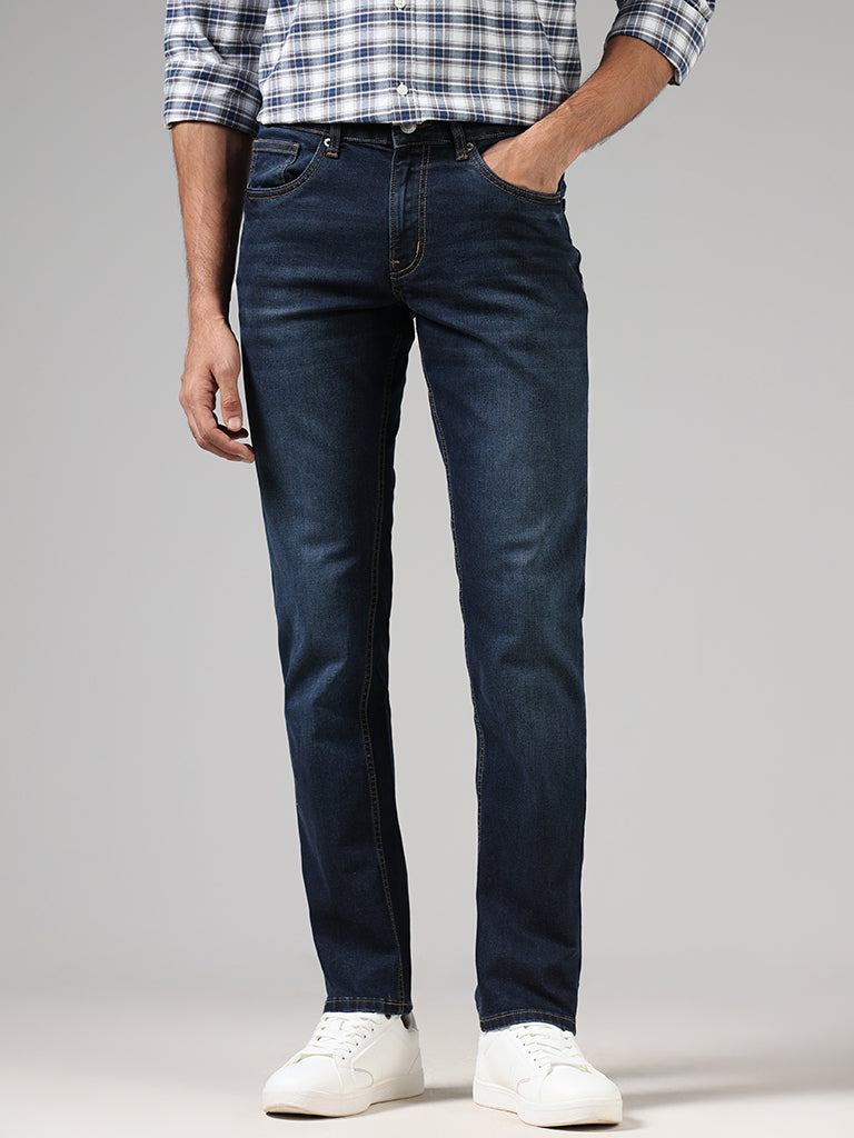 WES Casuals Dark Blue Relaxed - Fit Mid - Rise Jeans