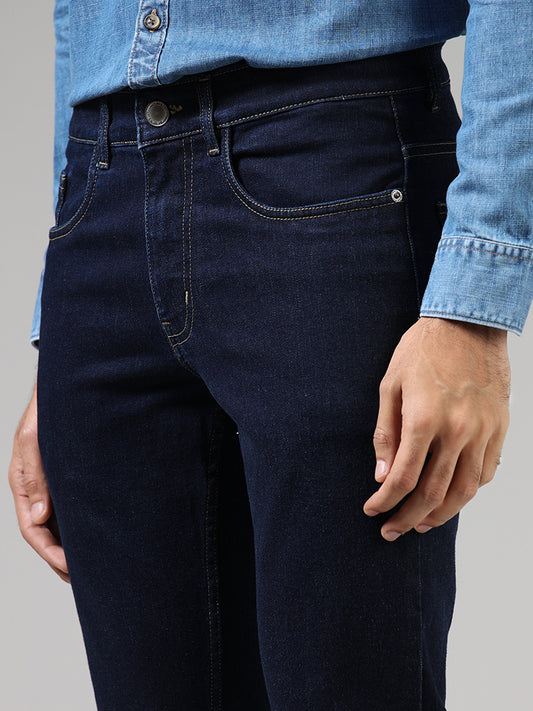WES Casuals Navy Blue Relaxed Fit Mid Rise Denim Jeans
