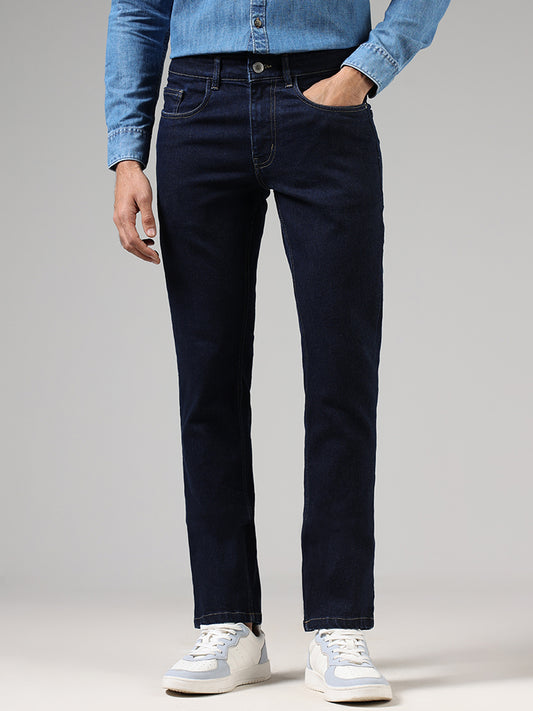WES Casuals Navy Blue Relaxed Fit Mid Rise Denim Jeans