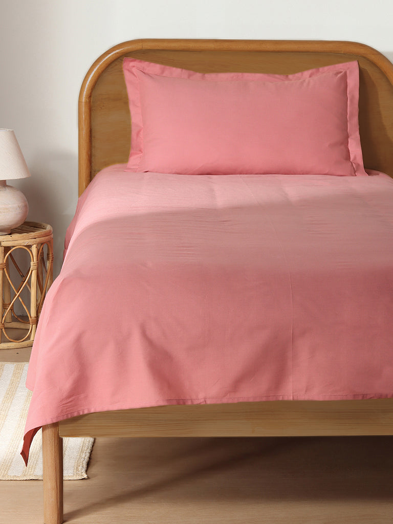 Westside Home Dusty Rose Solid Single Bed Flat sheet and Pillowcase Set