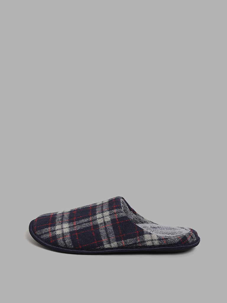 SOLEPLAY Navy Checked Bedroom Slippers