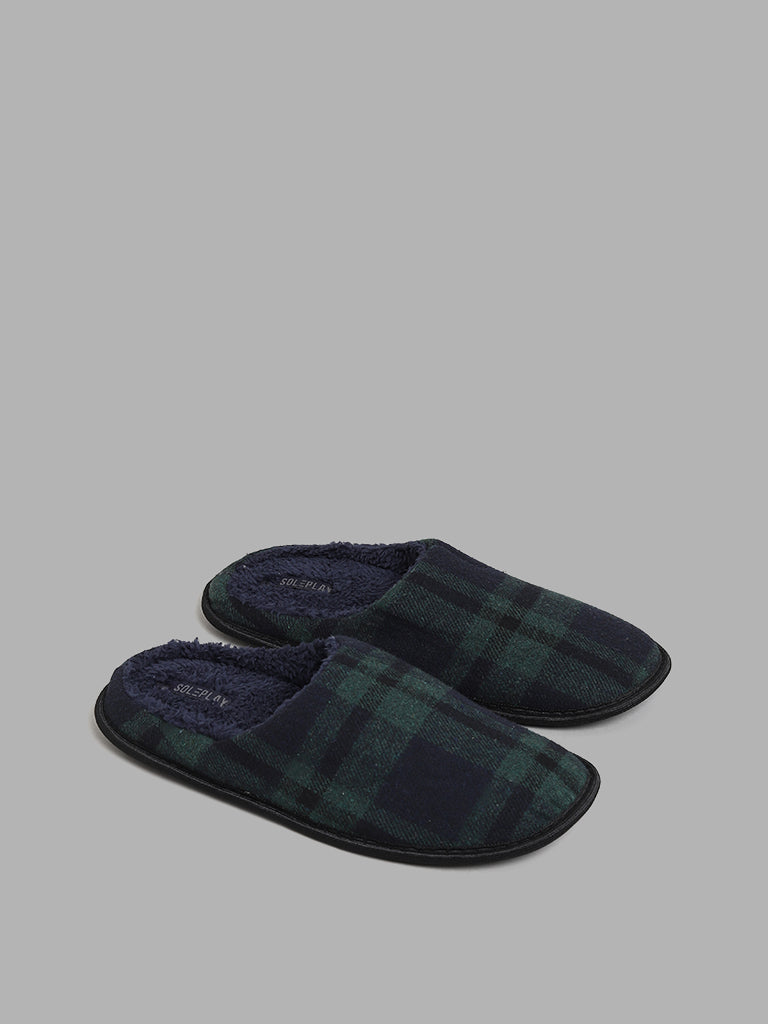 SOLEPLAY Green Checked Bedroom Slippers