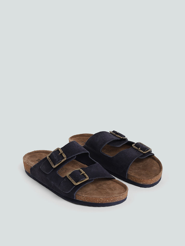 Shop SOLEPLAY Double Band Leather Navy Blue Cork Sandals Online – Westside