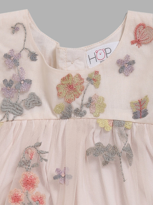 HOP Baby Peach Embroidered Fit and Flare Dress