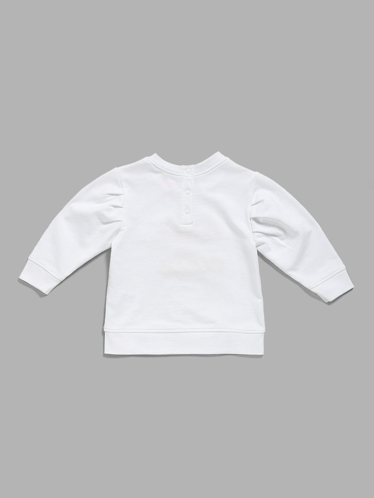 HOP Baby Typography Embellished White Sweatshirt