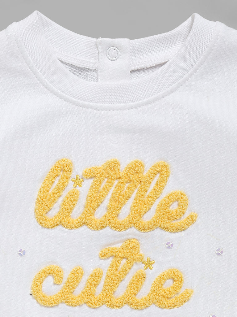HOP Baby Typography Embellished White Sweatshirt