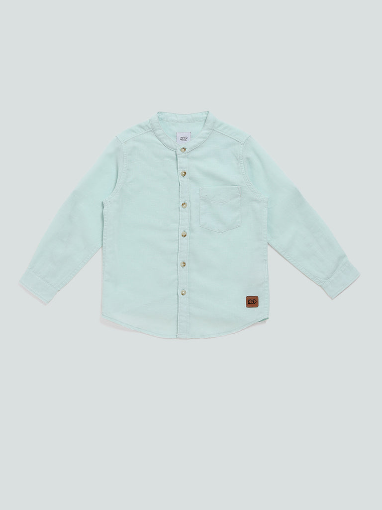 HOP Kids Solid Sky Blue Relaxed Fit Shirt