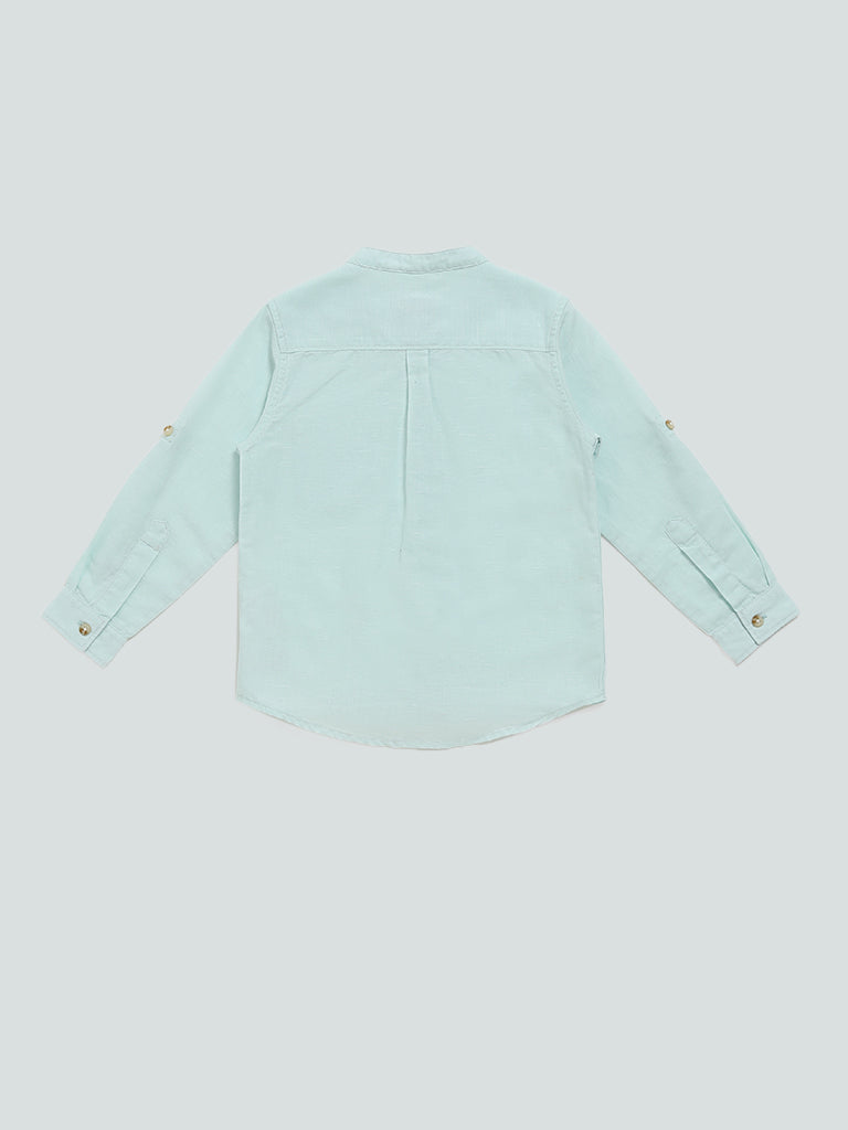 HOP Kids Solid Sky Blue Relaxed Fit Shirt