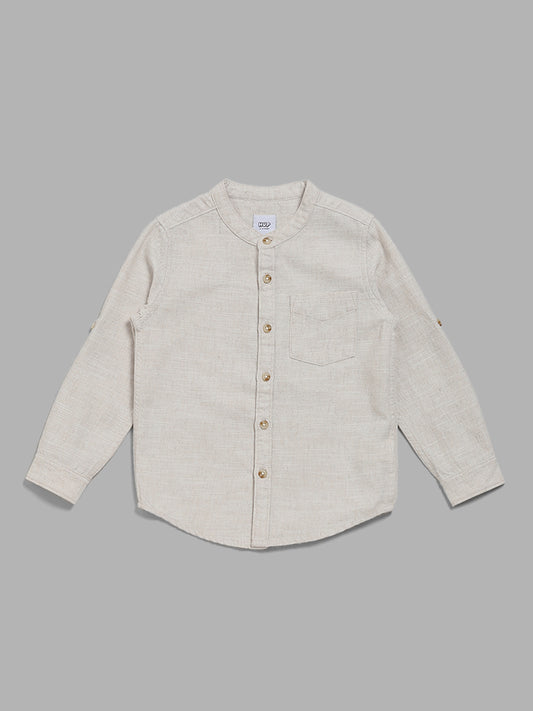 HOP Kids Solid Beige Relaxed Fit Shirt