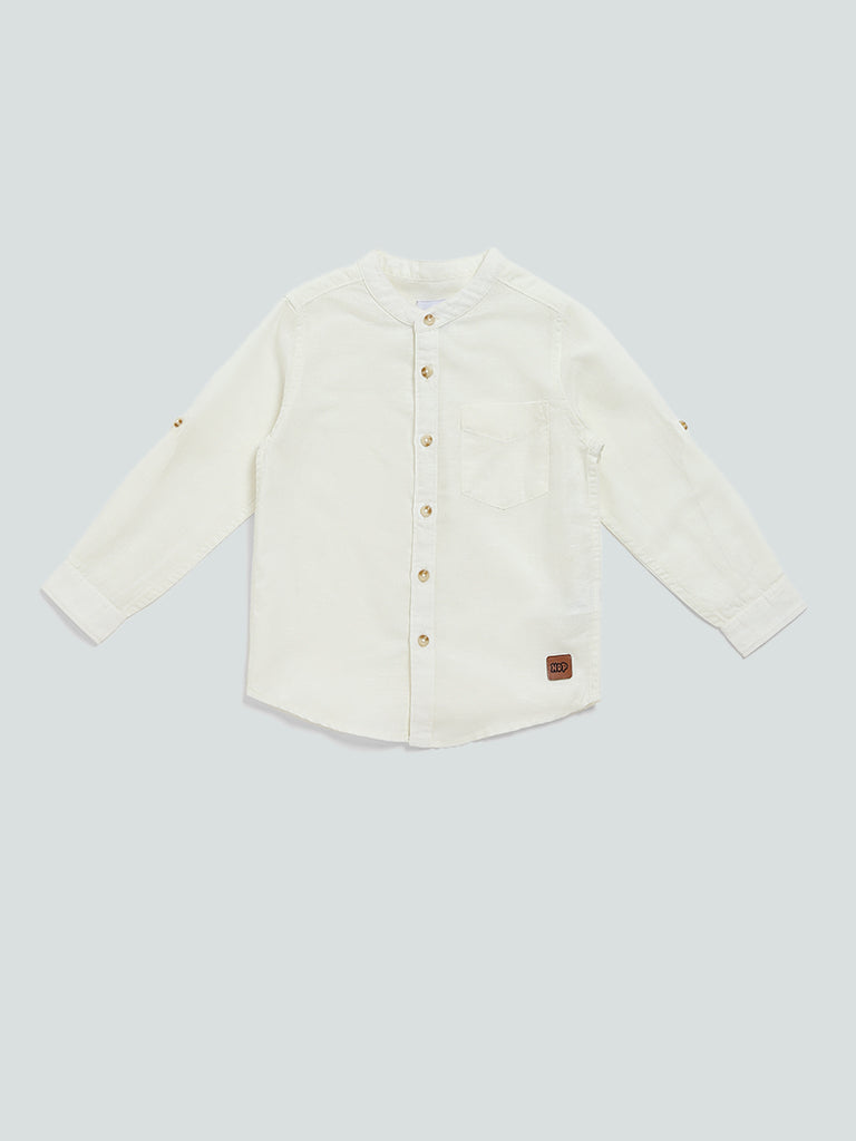 HOP Kids Solid White Relaxed Fit Shirt