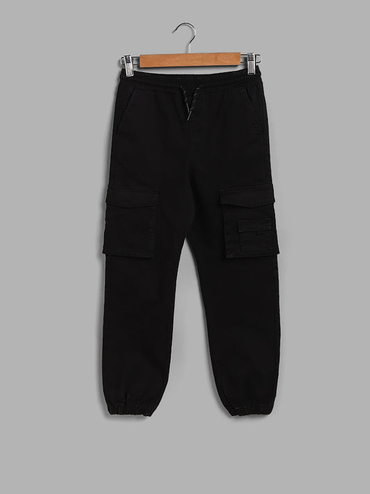 Y&F Kids Solid Black Cargo Joggers