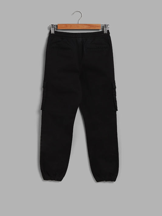 Y&F Kids Solid Black Cargo Joggers