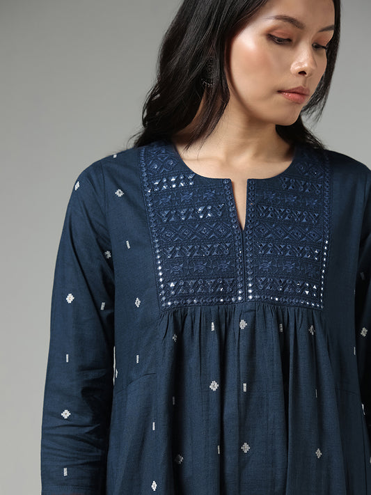 Utsa Indigo Mirror Embroidered Anarkali Kurta