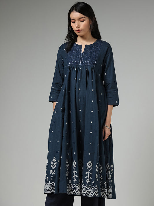 Utsa Indigo Mirror Embroidered Anarkali Kurta