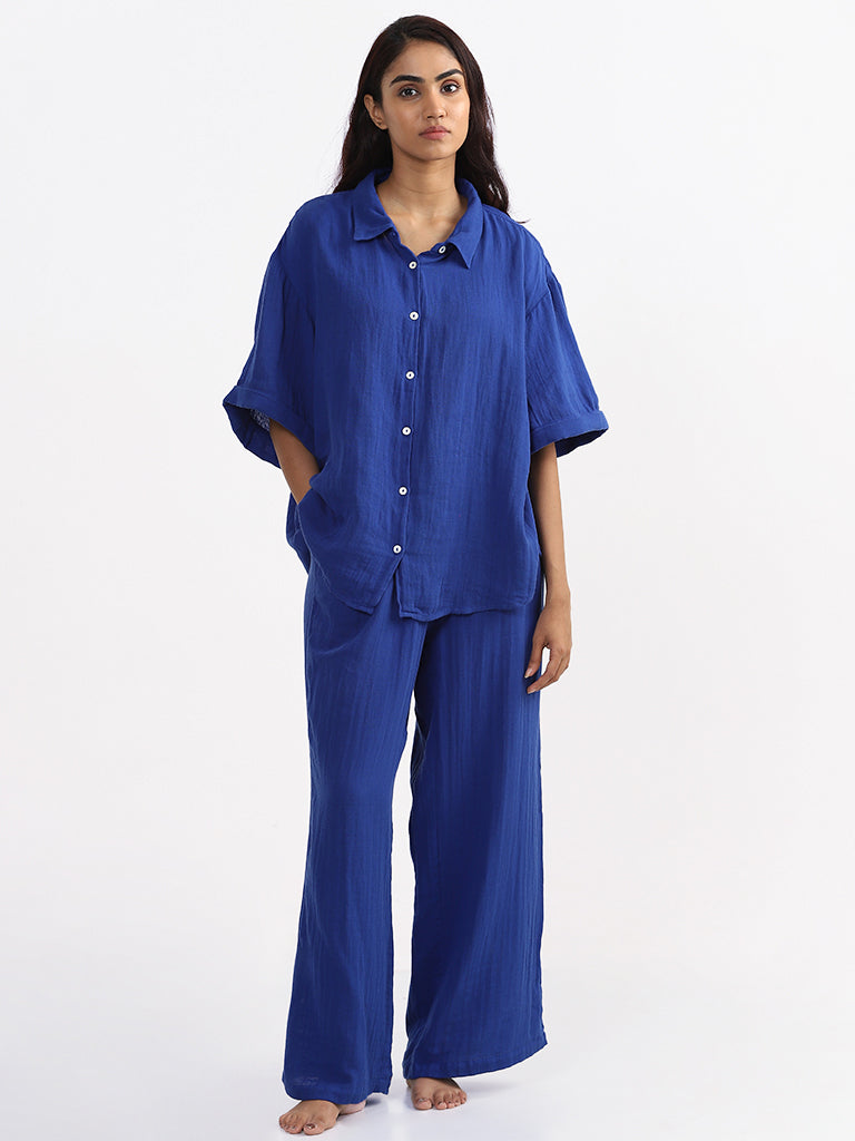 Buy Wunderlove Solid Blue Beach Pants from Westside