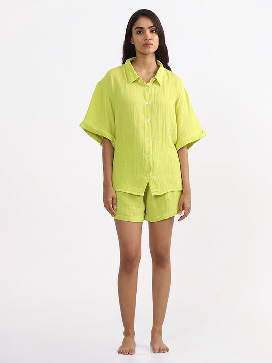 Wunderlove Plain Lime-Colored Swimwear Cover Up Shirt