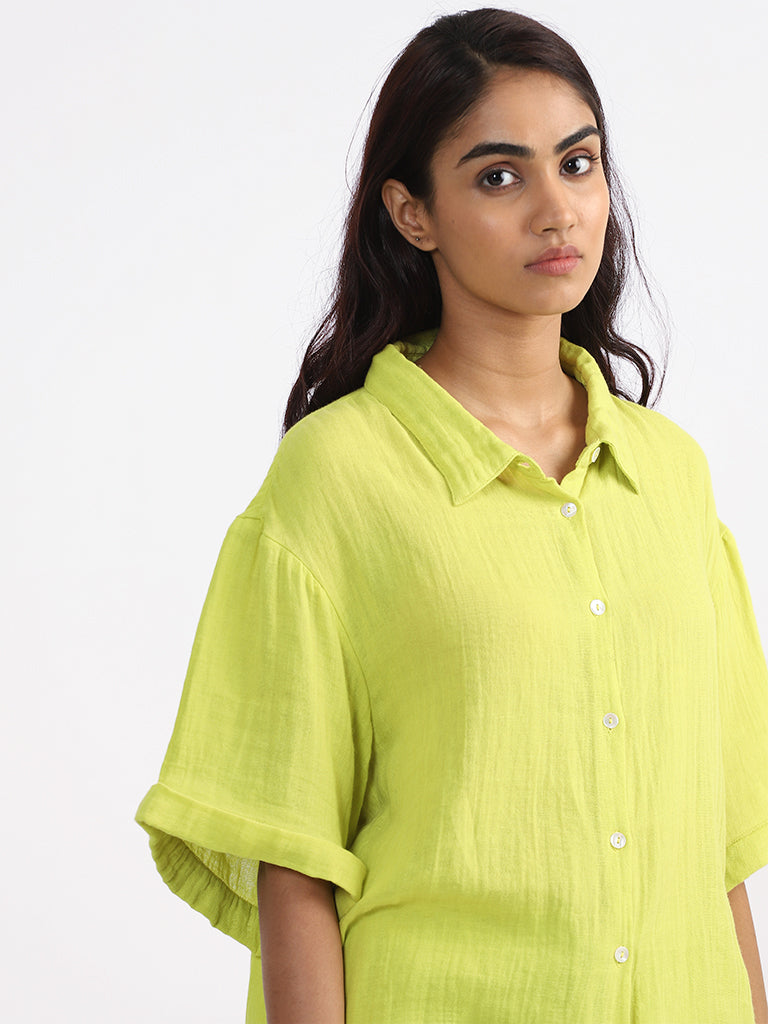 Shop Wunderlove Plain LimeColored Swimwear Cover Up Shirt Online