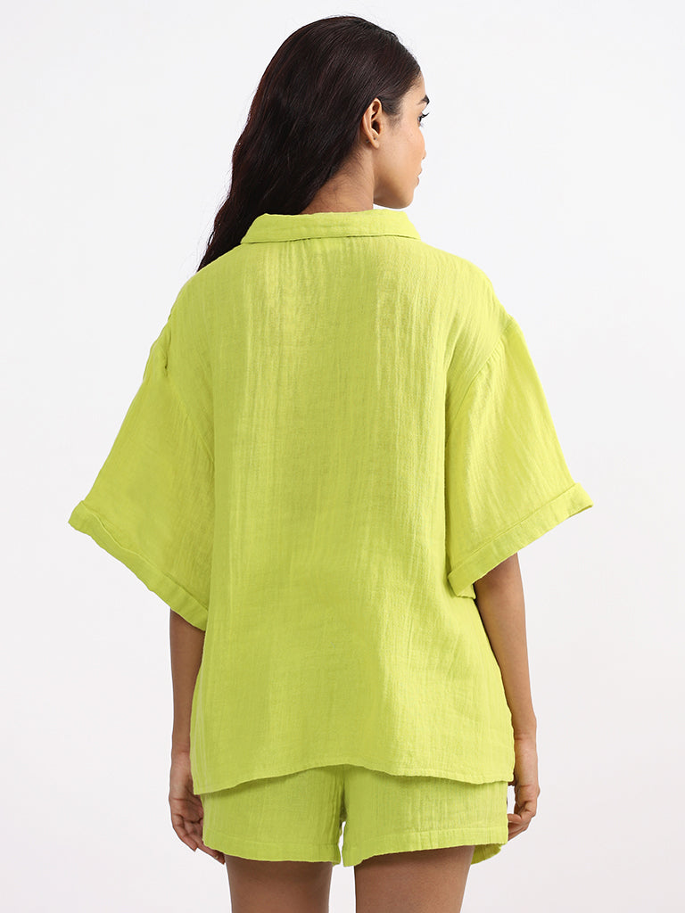 Wunderlove Plain Lime-Colored Swimwear Cover Up Shirt
