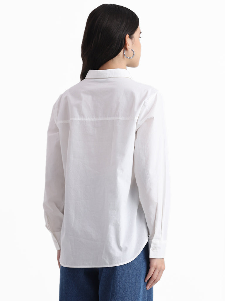Nuon White Printed Cotton Relaxed Fit Shirt