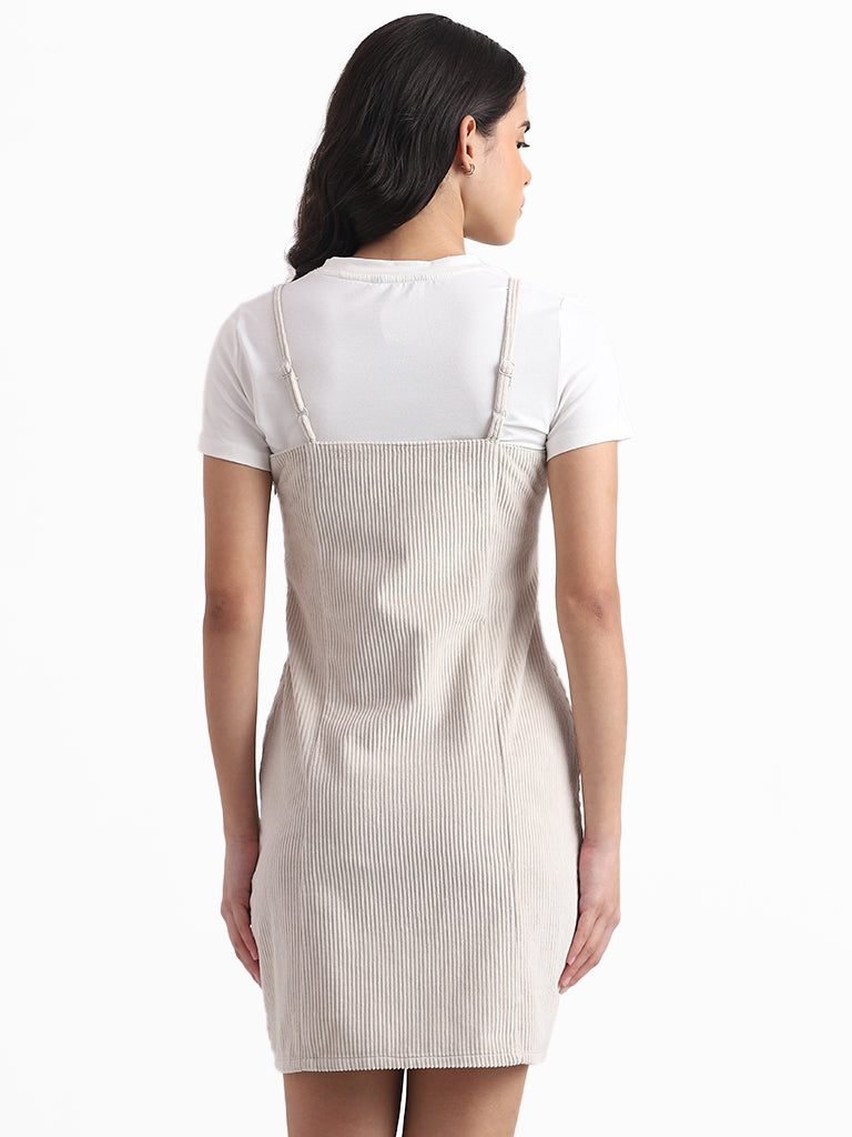 Nuon Solid Light Beige Strappy Shoulder Dress
