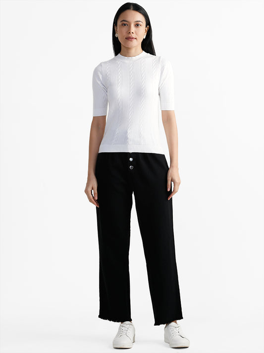 LOV Solid Flared Black Denim Jeans