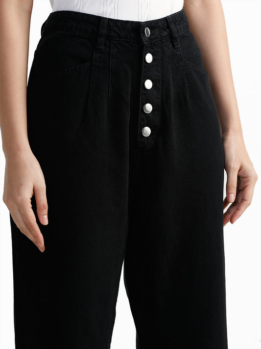 LOV Solid Flared Black Denim Jeans